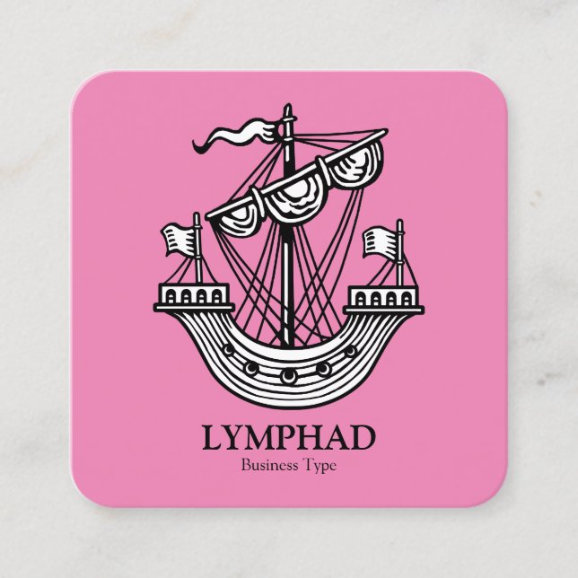 Tarjeta De Visita Cuadrada Lymphad (barco heráldico) - Negro sobre rosa (Anverso)