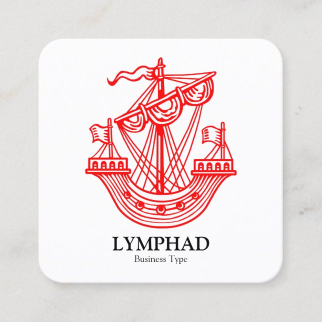 Tarjeta De Visita Cuadrada Lymphad (barco heráldico) - Rojo sobre negro (Anverso)