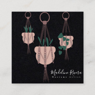 Tarjeta De Visita Cuadrada Macarme Artist Cuidador de Plantas Macrame Planta 