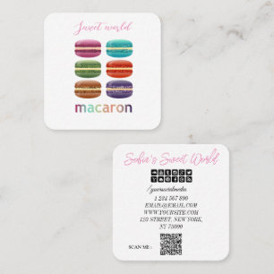 Tarjeta De Visita Cuadrada Macarons coloridos Sweets Qr Code Plaza moderna