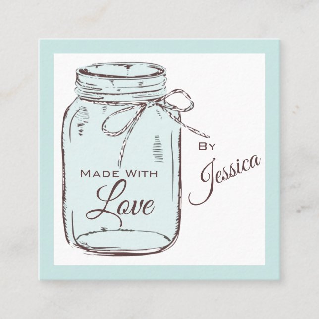 Tarjeta De Visita Cuadrada Made with Love Mason Jar Business Card (Anverso)