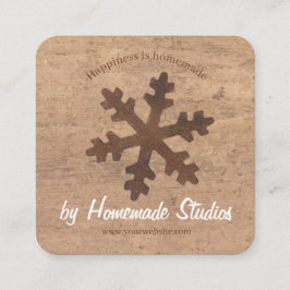 Tarjeta De Visita Cuadrada Madera artesanal grano rústico copo de nieve 'Hech