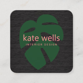 Tarjeta De Visita Cuadrada Madera de hojas tropicales verdes