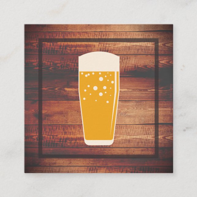 Tarjeta De Visita Cuadrada Madera Rusa | Cervecería (Anverso)