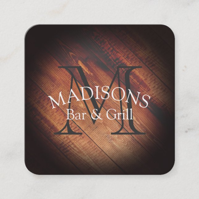 Tarjeta De Visita Cuadrada Madera Rusa con Monograma (Anverso)