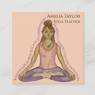 Tarjeta De Visita Cuadrada Maestra de Chica de yoga acuarela en Lotus Pose