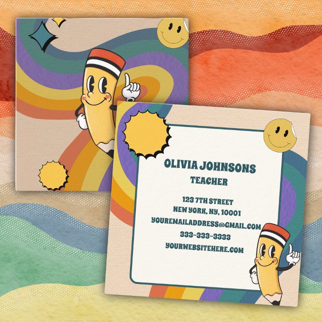 Tarjeta De Visita Cuadrada Maestra de la Escuela de Lápiz Floral Retro Viejo (Subido por el creador)