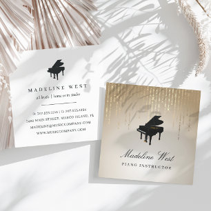 Tarjeta De Visita Cuadrada Maestra de Música Elegante Gold Rain Piano Instruc