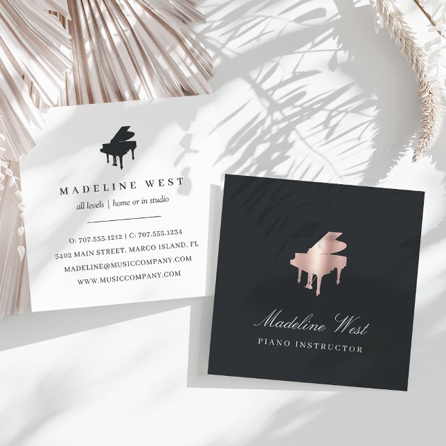 Tarjeta De Visita Cuadrada Maestra de Música Elegante Rosa Gold Piano Instruc (Subido por el creador)