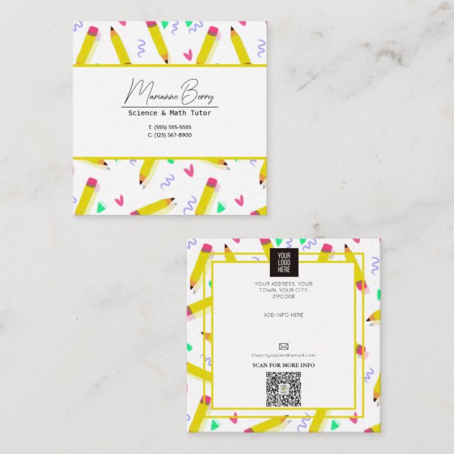 Tarjeta De Visita Cuadrada Maestría en Educación en el Hogar (Anverso / Reverso)