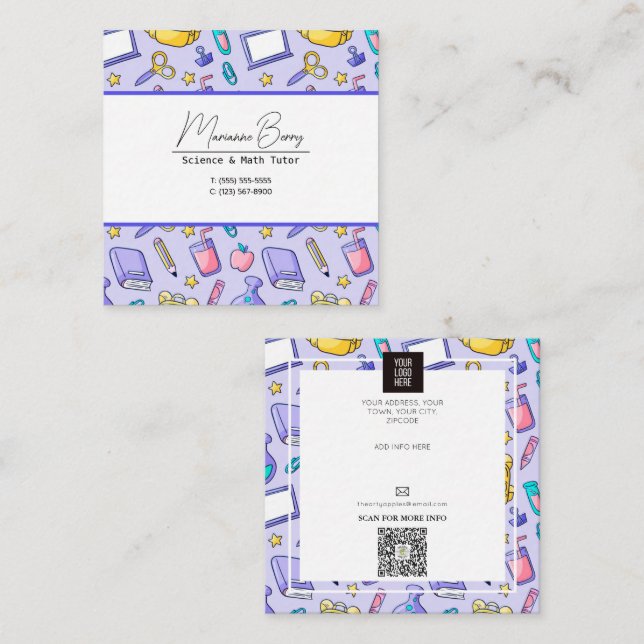 Tarjeta De Visita Cuadrada Maestría en Educación en el Hogar (Anverso / Reverso)