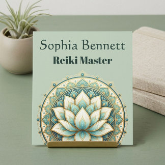 Tarjeta De Visita Cuadrada Maestro de Reiki Arte de Mandala de Loto Verde Tea