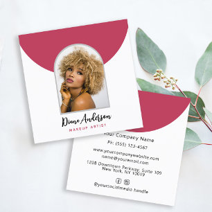 Tarjeta De Visita Cuadrada Magenta Arco fotográfico moderno maquillan industr