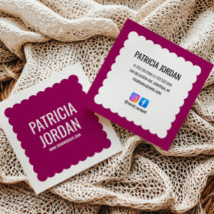 Tarjeta De Visita Cuadrada Magenta Ola Rosa Iconos simples de medios sociales