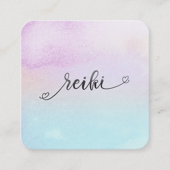 Tarjeta De Visita Cuadrada *~* Magenta Purpurina negro color turquesa REIKI (Anverso)