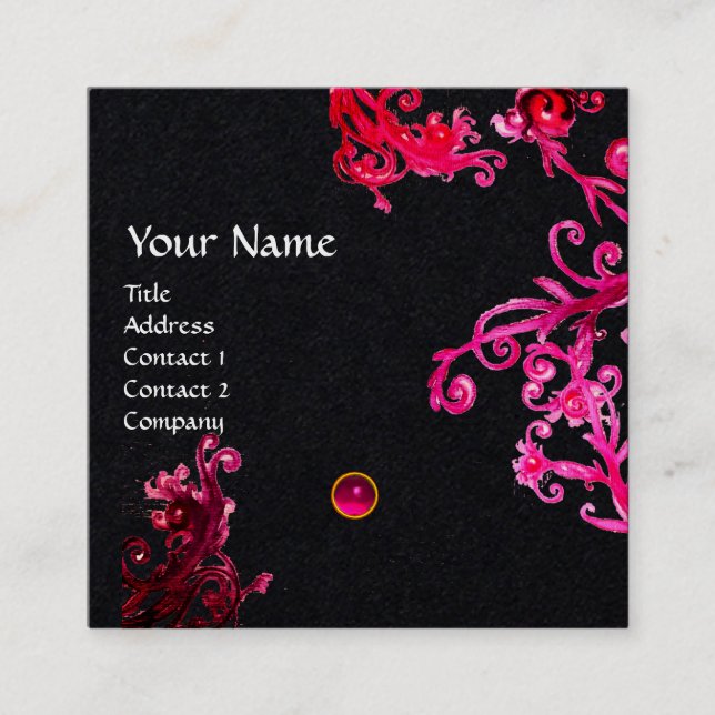 Tarjeta De Visita Cuadrada MÁGICA ROJA ROJA PINA BERRIES GEMSTONE MONOGRAM Ne (Anverso)