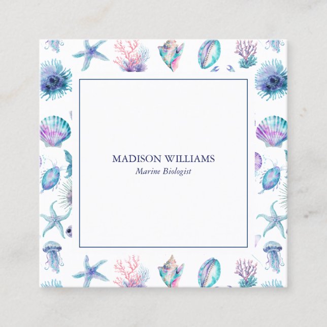 Tarjeta De Visita Cuadrada Magical marine creatures pattern marine biologist  (Anverso)