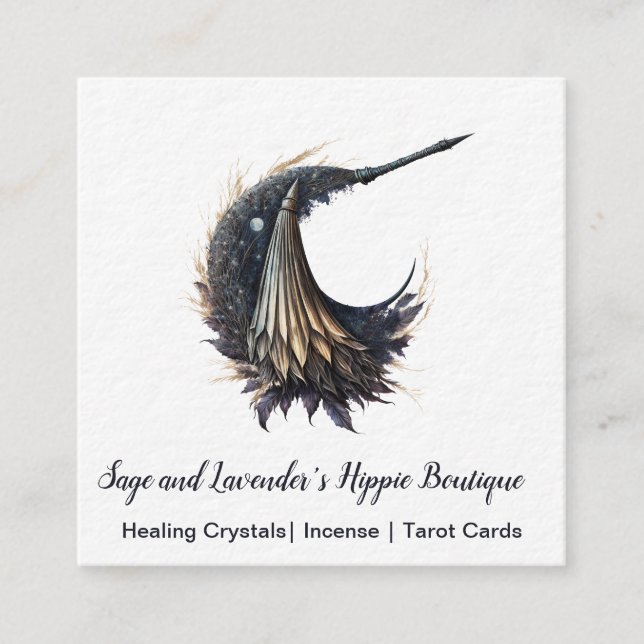 Tarjeta De Visita Cuadrada Magick Witch Broom Moon Square Business Card (Anverso)