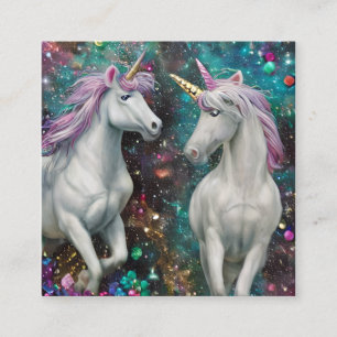 Tarjeta De Visita Cuadrada Magnífico unicornio decorado con diamantes y cuent