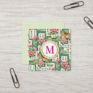 Tarjeta De Visita Cuadrada Mahjong Chinoiserie Floral Personalized Monogram