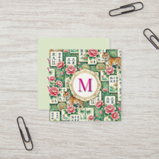 Tarjeta De Visita Cuadrada Mahjong Chinoiserie Floral Personalized Monogram