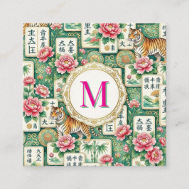 Tarjeta De Visita Cuadrada Mahjong Chinoiserie Floral Personalized Monogram