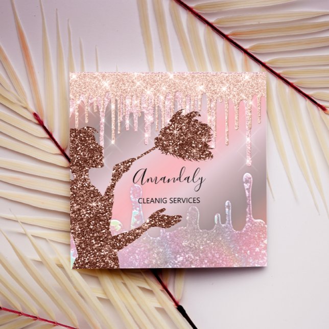 Tarjeta De Visita Cuadrada Maid House Cleaning Services Logo Drips Rose Glam (Maid House Cleaning Services Logo Drips Rose Glam Square Business Card)