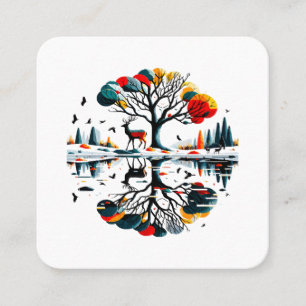 Tarjeta De Visita Cuadrada Majestuoso ciervo en bosque invernal nevado