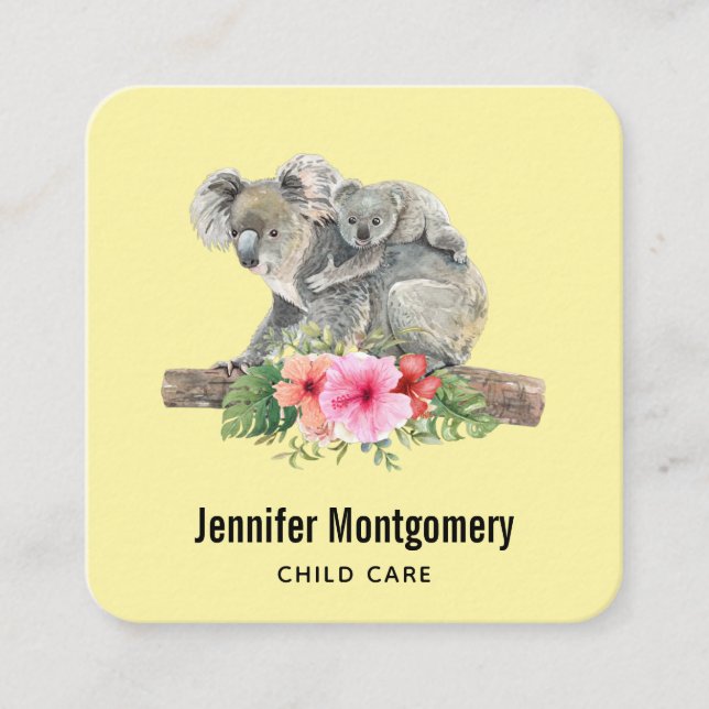 Tarjeta De Visita Cuadrada Mamá y bebé Koala tienen una cuberícula (Anverso)