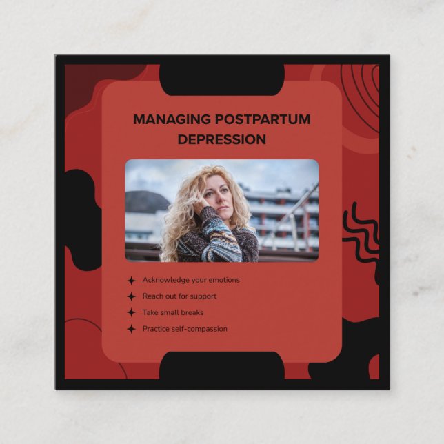 Tarjeta De Visita Cuadrada Managing Postpartum Depression Awareness Design (Anverso)