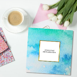 Tarjeta De Visita Cuadrada Mancha azul verde azulada de agua salpicadura dora