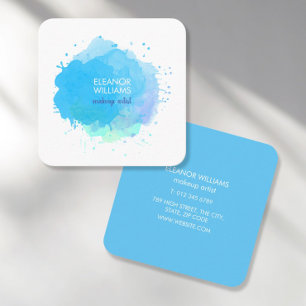 Tarjeta De Visita Cuadrada Mancha de Acuarela Azul Moderna Chic