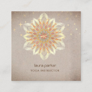 Tarjeta De Visita Cuadrada Mandal Holístico Floral Loto Zen Meditación Yoga