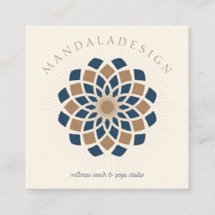 Tarjeta De Visita Cuadrada Mandala Azul Marino Marrón
