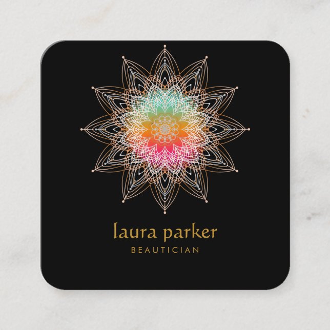 Tarjeta De Visita Cuadrada Mandala Boho Terapia curativa Yoga Holístico (Anverso)