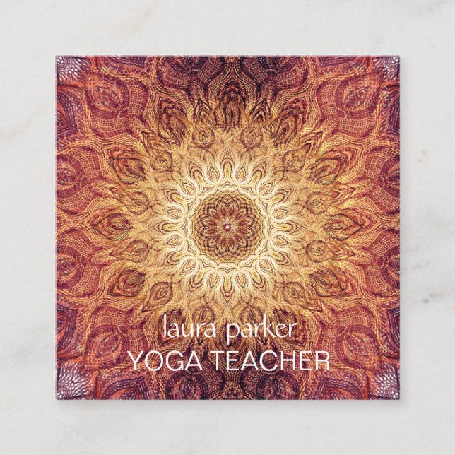 Tarjeta De Visita Cuadrada Mandala Boho Yoga Meditación Escuadrón de Salud Ho (Anverso)