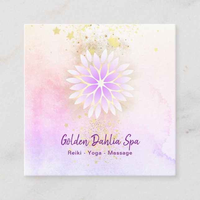 Tarjeta De Visita Cuadrada *~* Mandala Dahlia Pastel Lavender Rosa (Anverso)