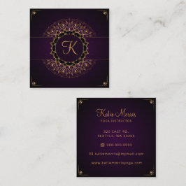 Tarjeta De Visita Cuadrada Mandala de oro morado Elegante instructor de yoga
