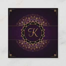 Tarjeta De Visita Cuadrada Mandala de oro morado Elegante instructor de yoga
