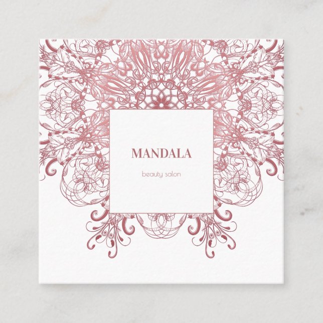 Tarjeta De Visita Cuadrada Mandala floral coralina étnica (Anverso)