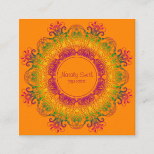 Tarjeta De Visita Cuadrada Mandala floral étnica.