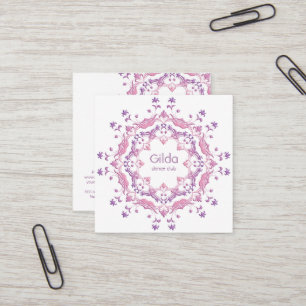 Tarjeta De Visita Cuadrada Mandala floral étnica. texto
