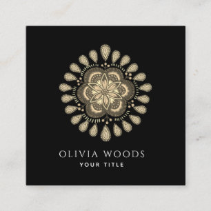 Tarjeta De Visita Cuadrada Mandala floral mística del Boho oscuro