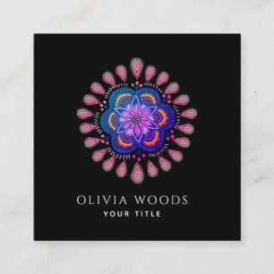 Tarjeta De Visita Cuadrada Mandala floral mística del Boho oscuro