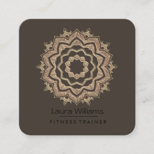 Tarjeta De Visita Cuadrada Mandala Lotus Fllower Gold Yoga Instructor Fitness