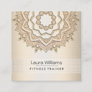 Tarjeta De Visita Cuadrada Mandala Lotus Fllower Gold Yoga Instructor Fitness