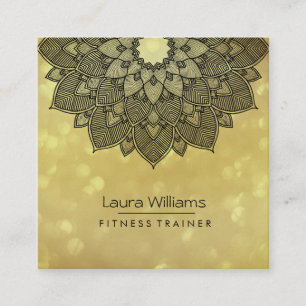 Tarjeta De Visita Cuadrada Mandala Lotus Flower Gold Instructor de yoga holís