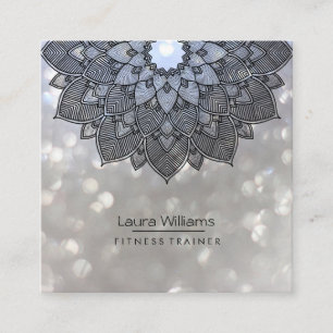 Tarjeta De Visita Cuadrada Mandala Lotus Flower Yoga Instructor Holístico