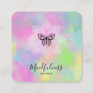 Tarjeta De Visita Cuadrada *~* Mandala Meditación Mentalidad Mariposa de Yoga