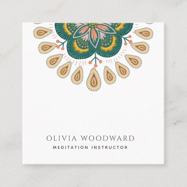 Tarjeta De Visita Cuadrada Mandala Meditation Instructor (Anverso)